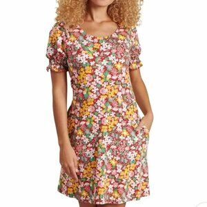 Toad&Co Laurel Floral Print Short Sleeve Organic Cotton Blend Dress Size M